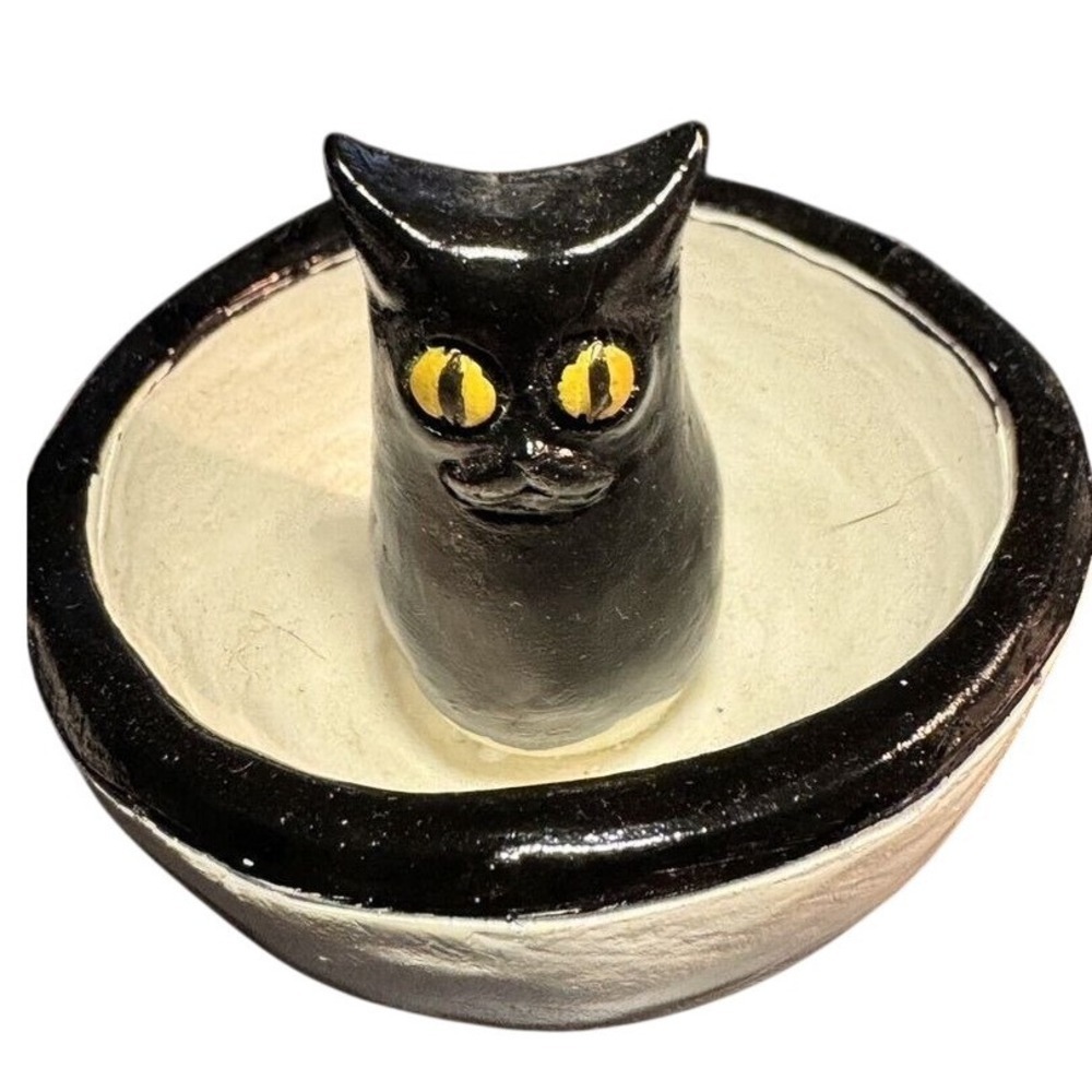 Cat Ceramic Cute Black Spooky Cat Figure Trinket Dish New in Box‎